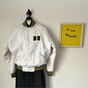 White Varsity Jacket with Green Accents